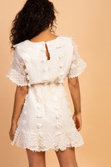 Cream Floral Applique Maternity Flounce Dress