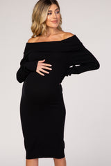 Black Off Shoulder Midi Maternity Dress