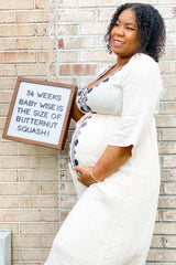 Beige Floral Embroidered 3/4 Sleeve Maternity Midi Dress