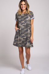 Olive Camo Cuff Sleeve Maternity Dress