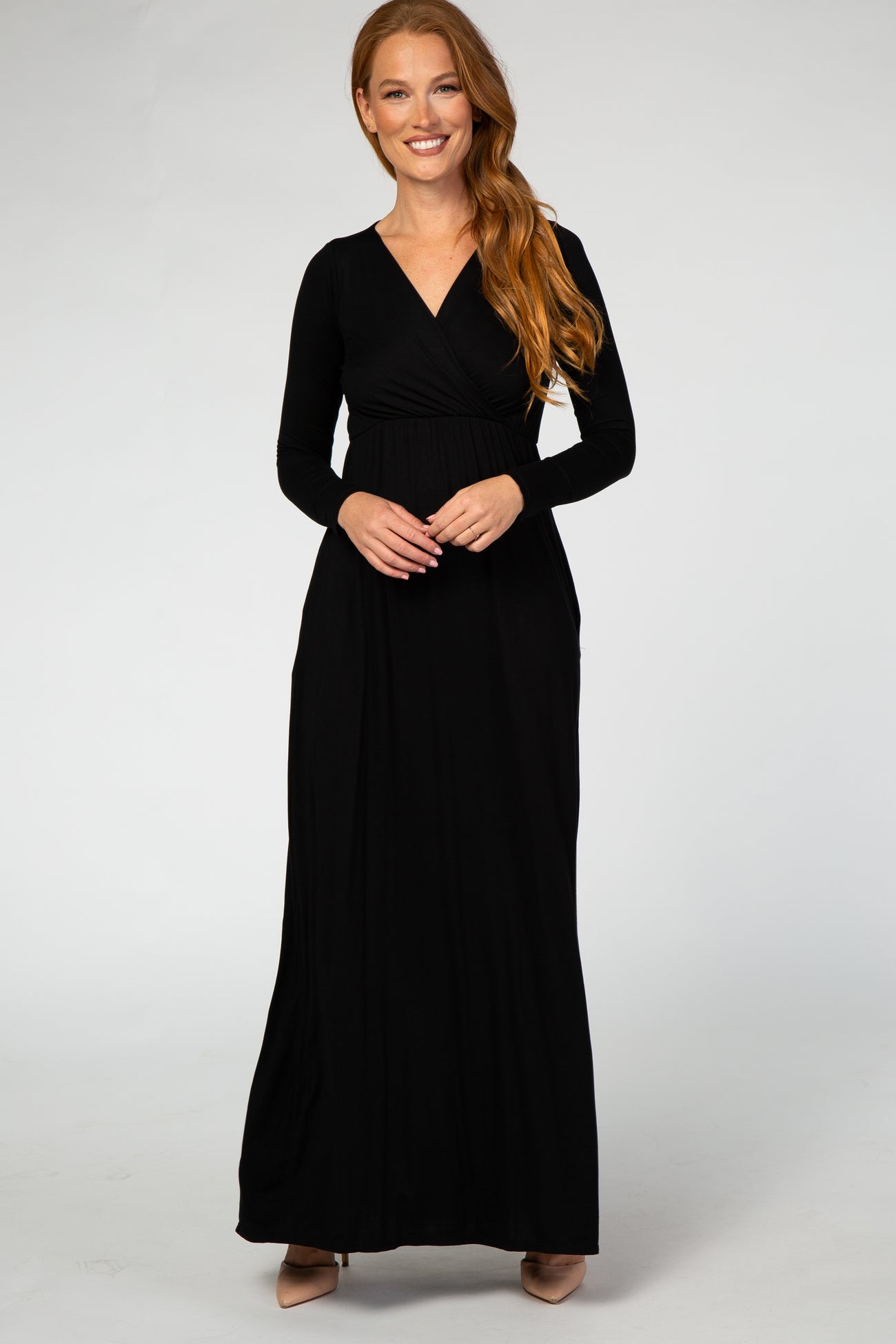 Black Long Sleeve Maternity Nursing Maxi Dress