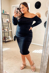 PinkBlush Black One Shoulder Fitted Midi Maternity Dress