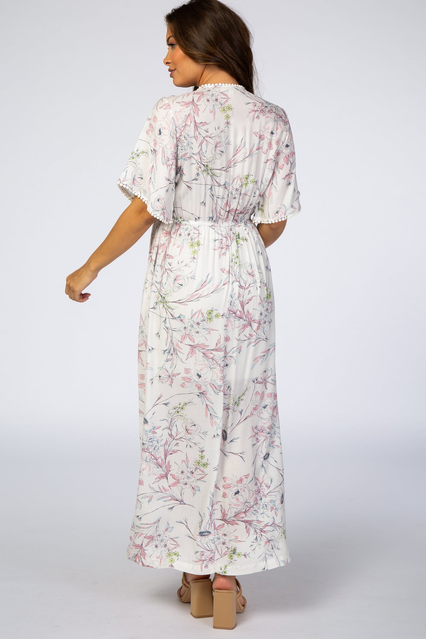 Ivory Floral Button Front Maternity Maxi Dress