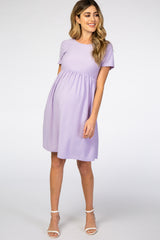 Lavender Swiss Dot Short Sleeve Maternity Dress