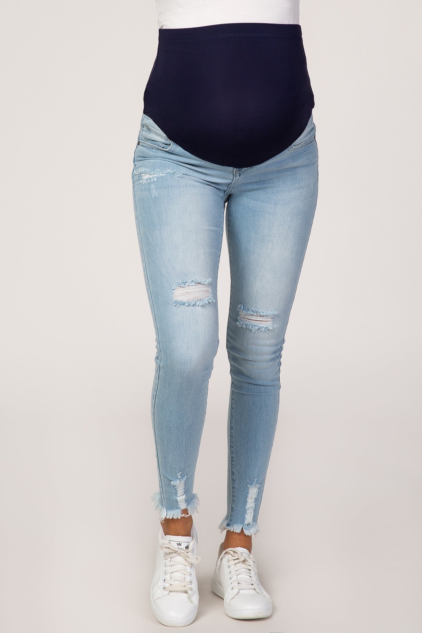 PinkBlush Light Wash Distressed Denim Maternity Jeans