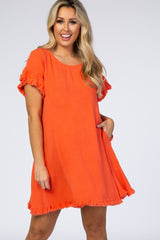 Coral Fringe Linen Maternity Dress