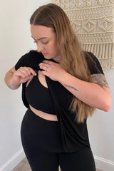 Black Layered Wrap Front Nursing Top