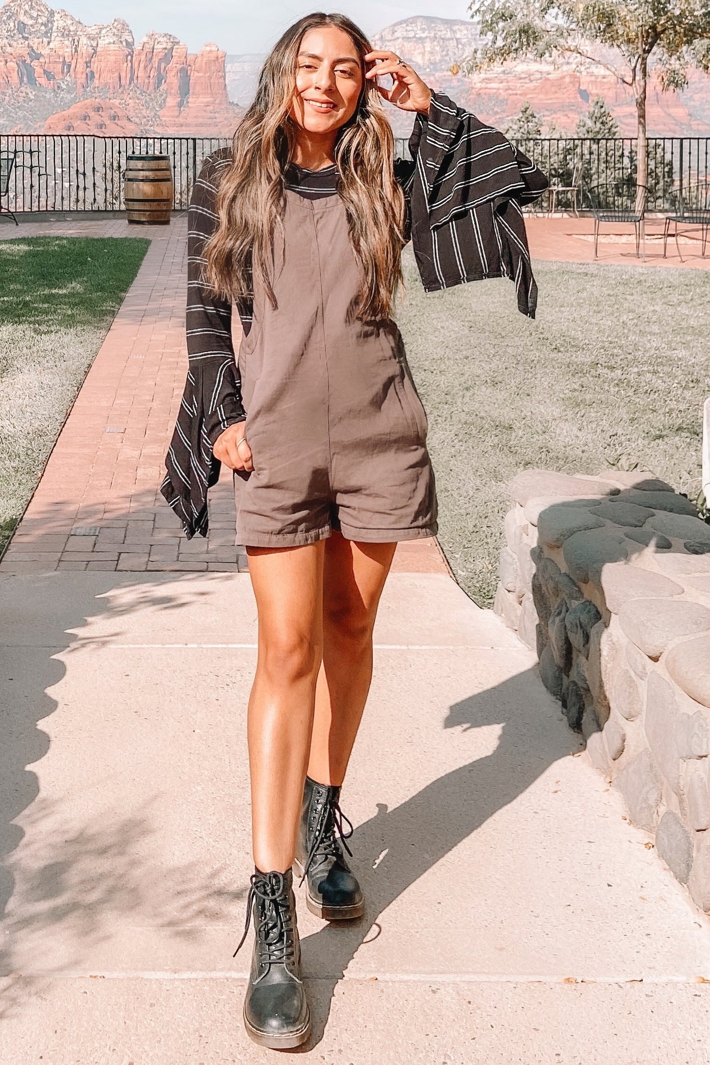 Charcoal Adjustable Strap Short Overalls