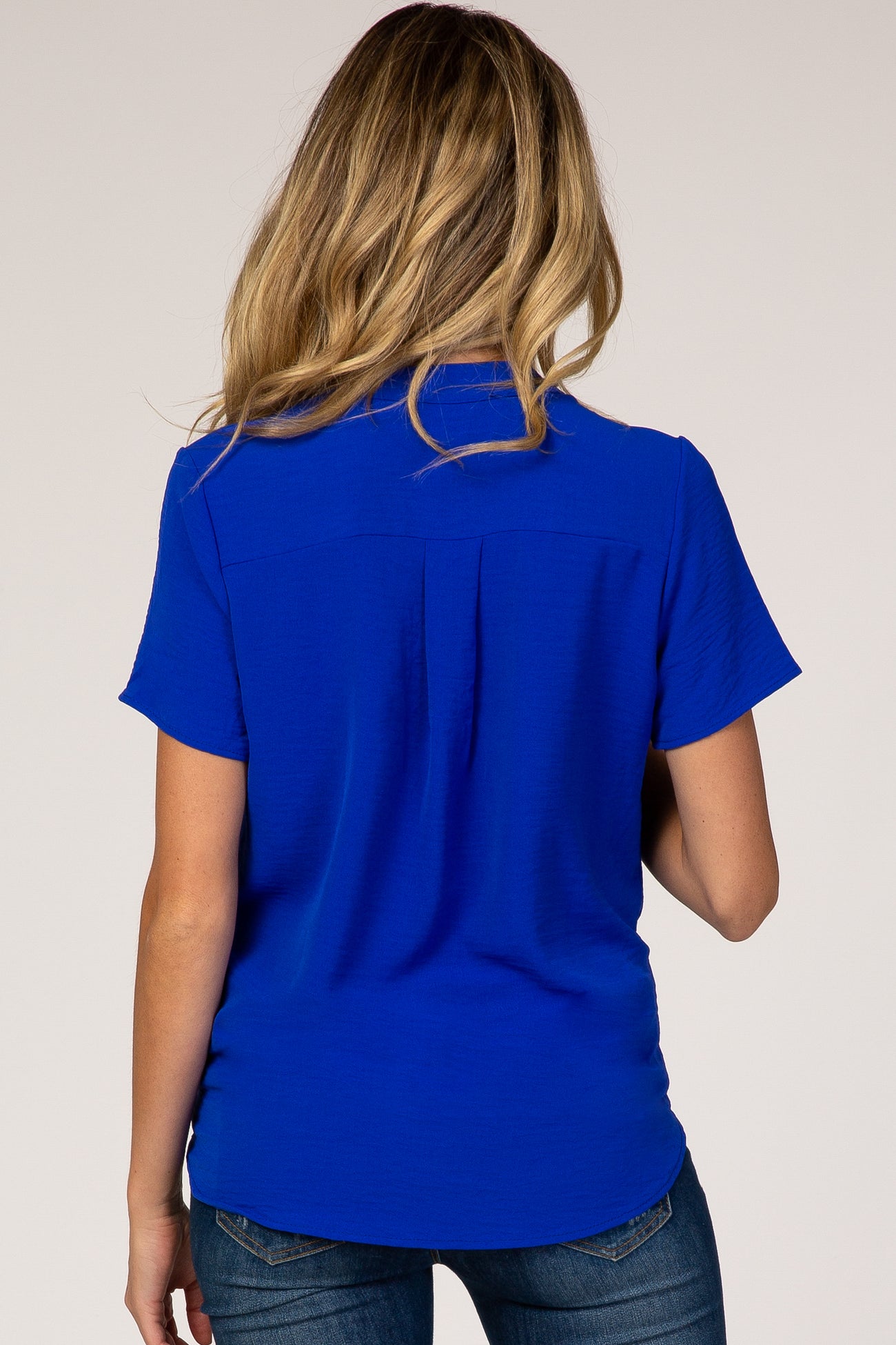 Blue Solid Chiffon V-Neck Maternity Top