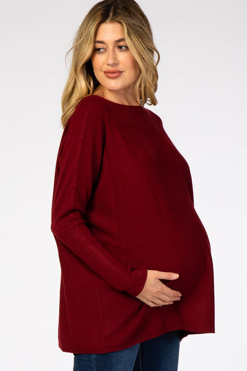Burgundy Soft Knit Boatneck Dolman Sleeve Maternity Sweater