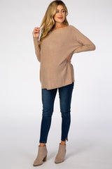 Mocha Soft Knit Boatneck Dolman Sleeve Maternity Sweater