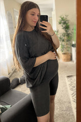 Charcoal Biker Short Maternity Sleep Set