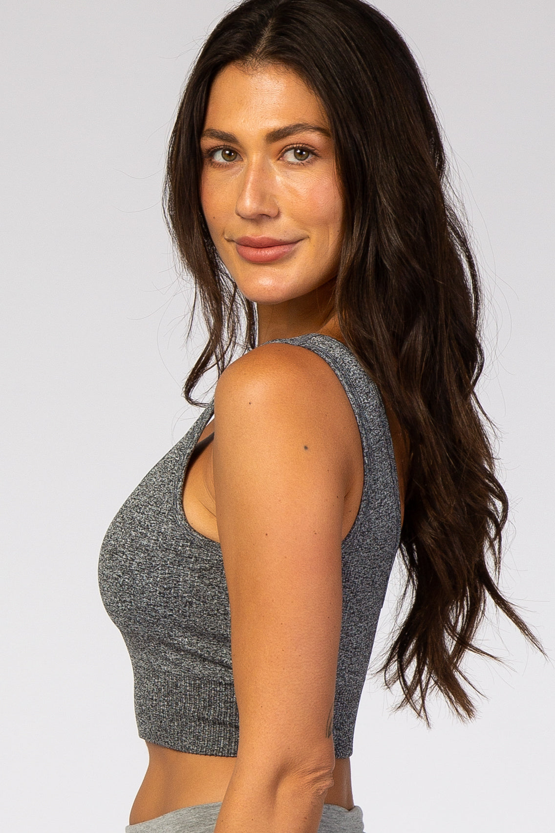 Heather Grey Ribbed Sports Bra