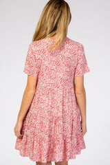 Red Floral Ruffle Tiered Button Front Maternity Dress