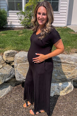 Black Short Sleeve Wide Leg Maternity Jumpsuit