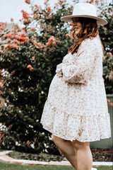 Cream Floral Chiffon Ruffle Hem Maternity Dress