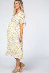 Ivory Floral Tie Sleeve Maternity Midi Dress