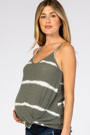 Olive Tie Dye Striped Maternity Tank Top