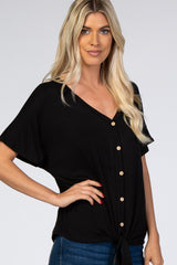 Black Tie Front Short Sleeve Top