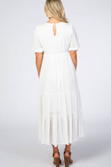 Ivory Floral Embroidered Maternity Midi Dress