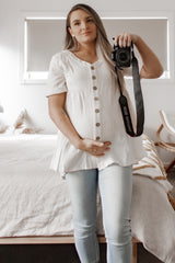 Ivory Soft Linen Button Front Maternity Top