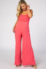 Coral Sleeveless Wide Leg Maternity Jumpsuit