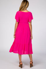 Fuchsia Smocked Ruffle Maternity Dress