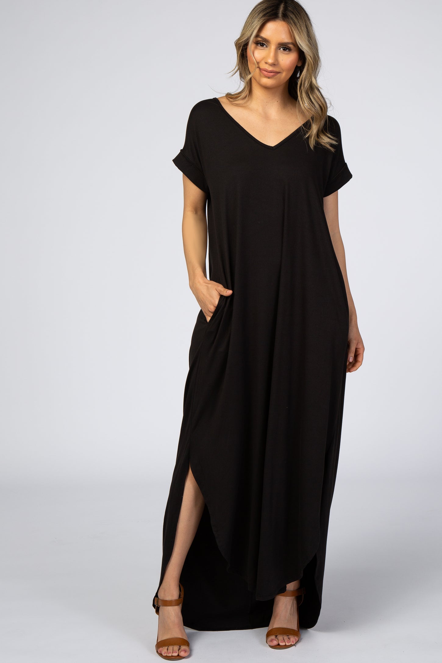Black Side Slit Maternity Maxi Dress