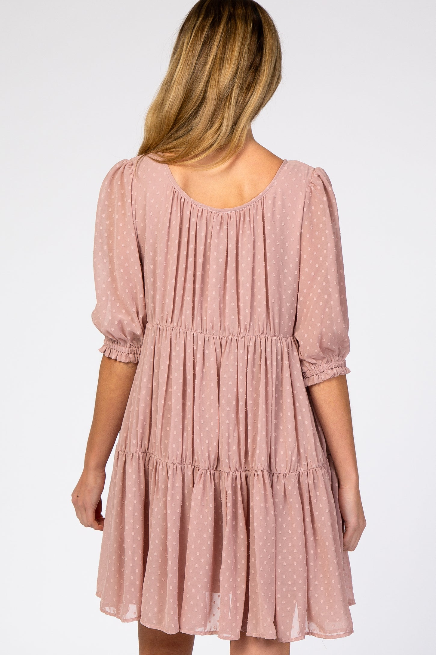 Mauve Chiffon Swiss Dot Tiered Maternity Dress
