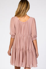 Mauve Chiffon Swiss Dot Tiered Maternity Dress