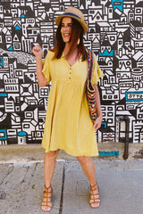 Yellow Linen Fringe Trim Babydoll Dress