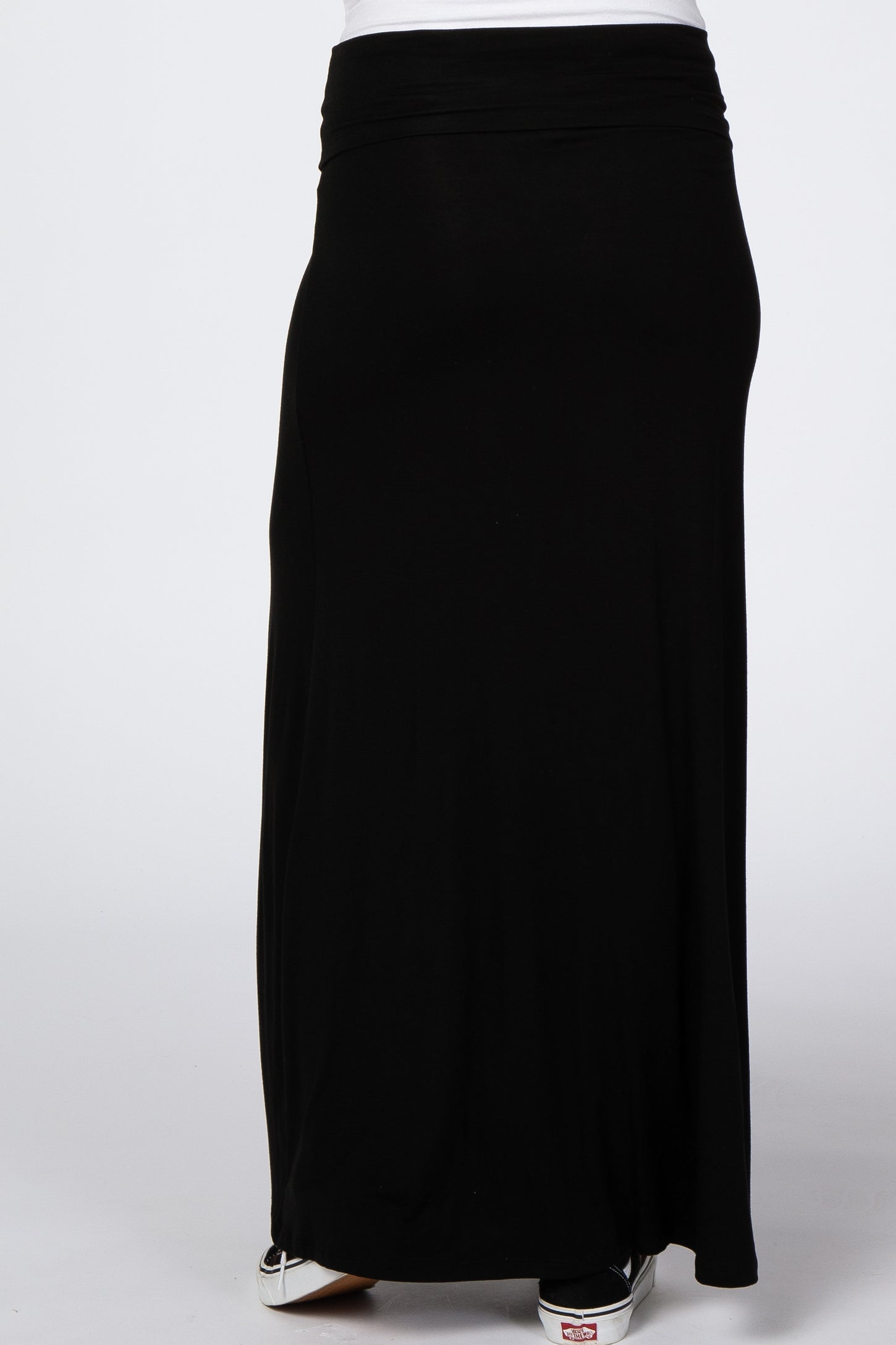 Black Foldover Side Slit Maternity Maxi Skirt