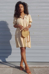 Cream Smocked Tiered Dress