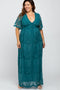 Teal Lace Mesh Overlay Plus Maxi Dress