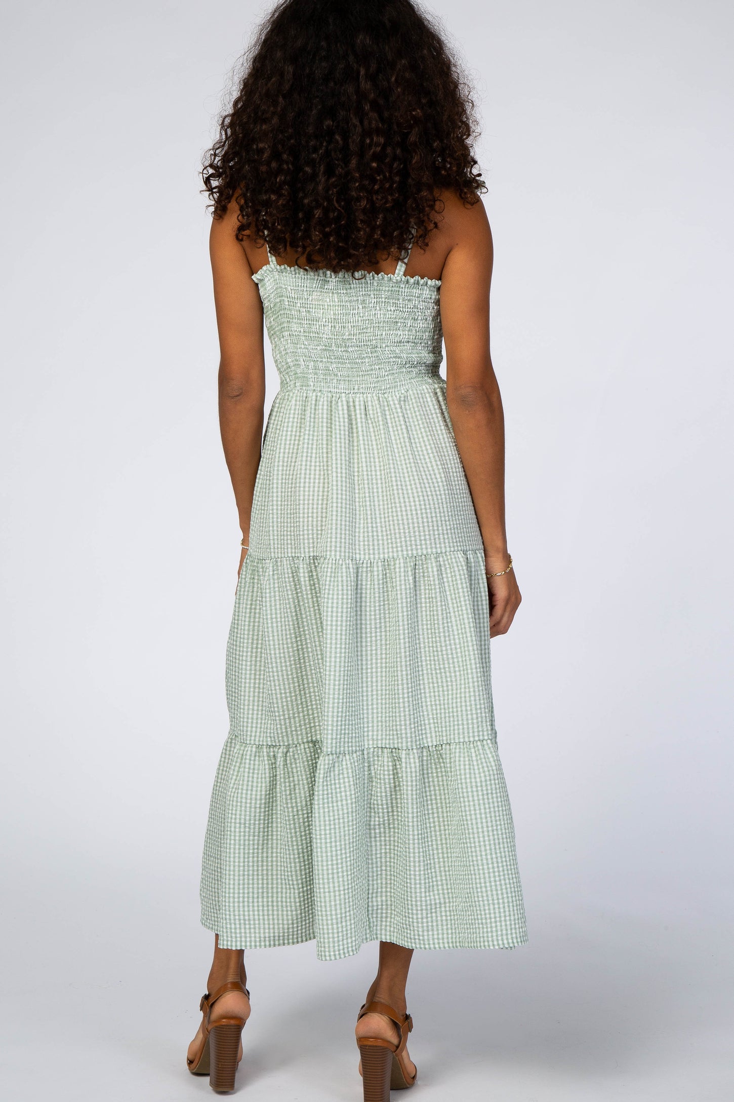Mint Checkered Tiered Midi Dress