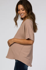 Taupe Short Sleeve Maternity Blouse