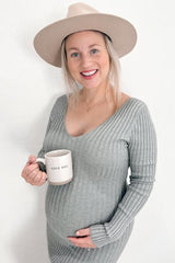 Heather Grey  V-Neck Long Sleeve Fitted Maternity Maxi Dress