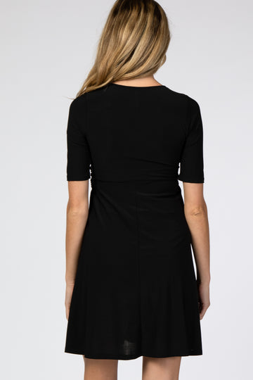 Black Waist Tie Maternity Nursing Dress