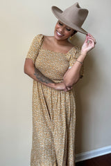 Mustard Floral Smocked Maxi Dress