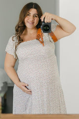 Ivory Floral Smocked Maternity Maxi Dress