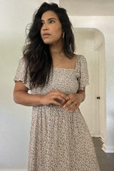 Ivory Floral Smocked Maxi Dress