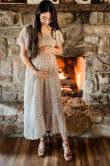 Ivory Floral Smocked Maternity Maxi Dress