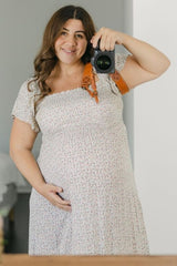 Ivory Floral Smocked Maternity Maxi Dress