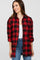 Red Black Plaid Button Down Top