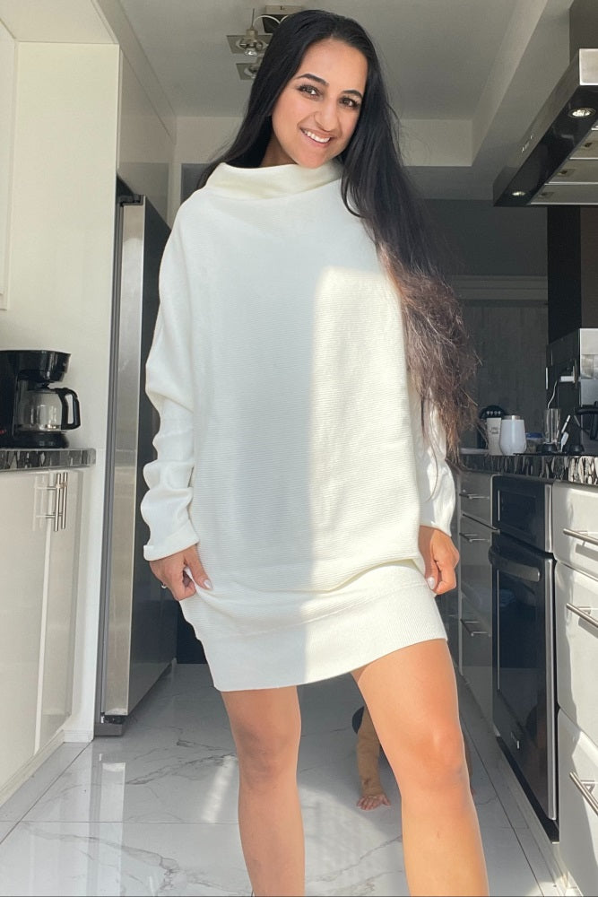 Cream Funnel Neck Dolman Sleeve Maternity Mini Dress