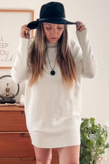 Cream Funnel Neck Dolman Sleeve Mini Dress