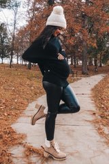 Black Funnel Neck Dolman Sleeve Maternity Sweater