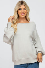 Grey Boat Neck Bubble Sleeve Maternity Sweater