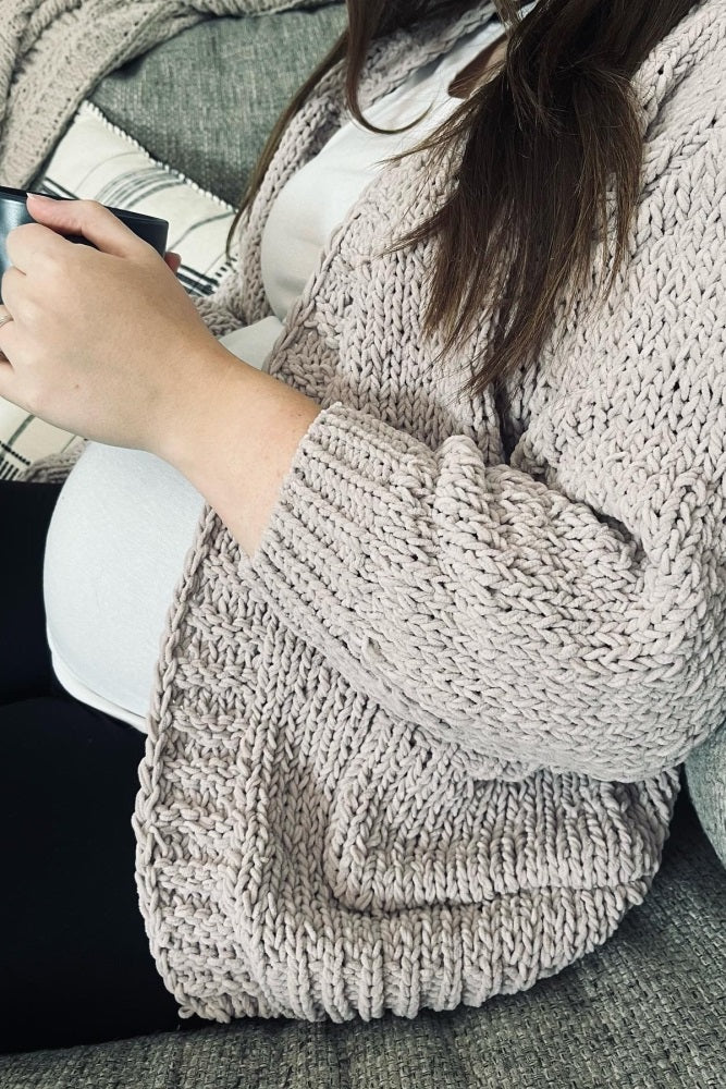 Beige Oversized Bubble Sleeve Maternity Cardigan