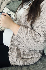 Beige Oversized Bubble Sleeve Maternity Cardigan